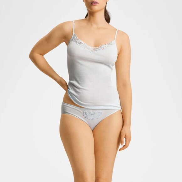 HANRO Anne Lace-Trim Cotton Cami Top in Cool Blue Size Large NWT - Picture 3 of 8